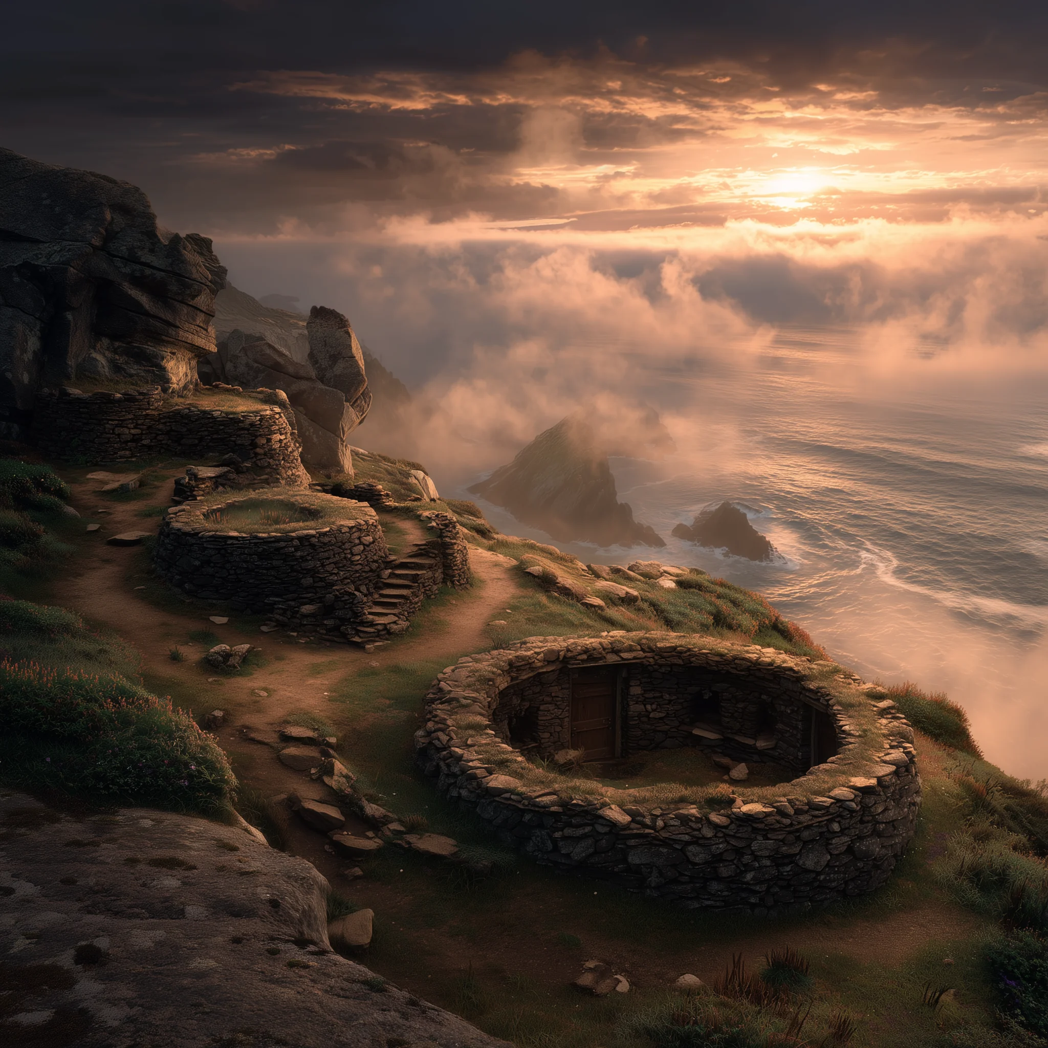 Ruinas de un castro celta frente al océano